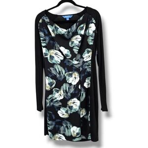 NEW Simply Vera Vera Wang Floral Print Dress Long Sleeve Black Dress Size‎ M